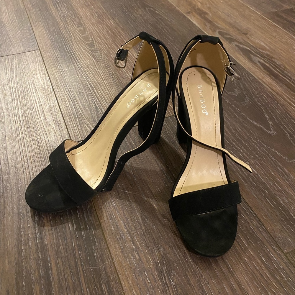 Faux suede block heels
